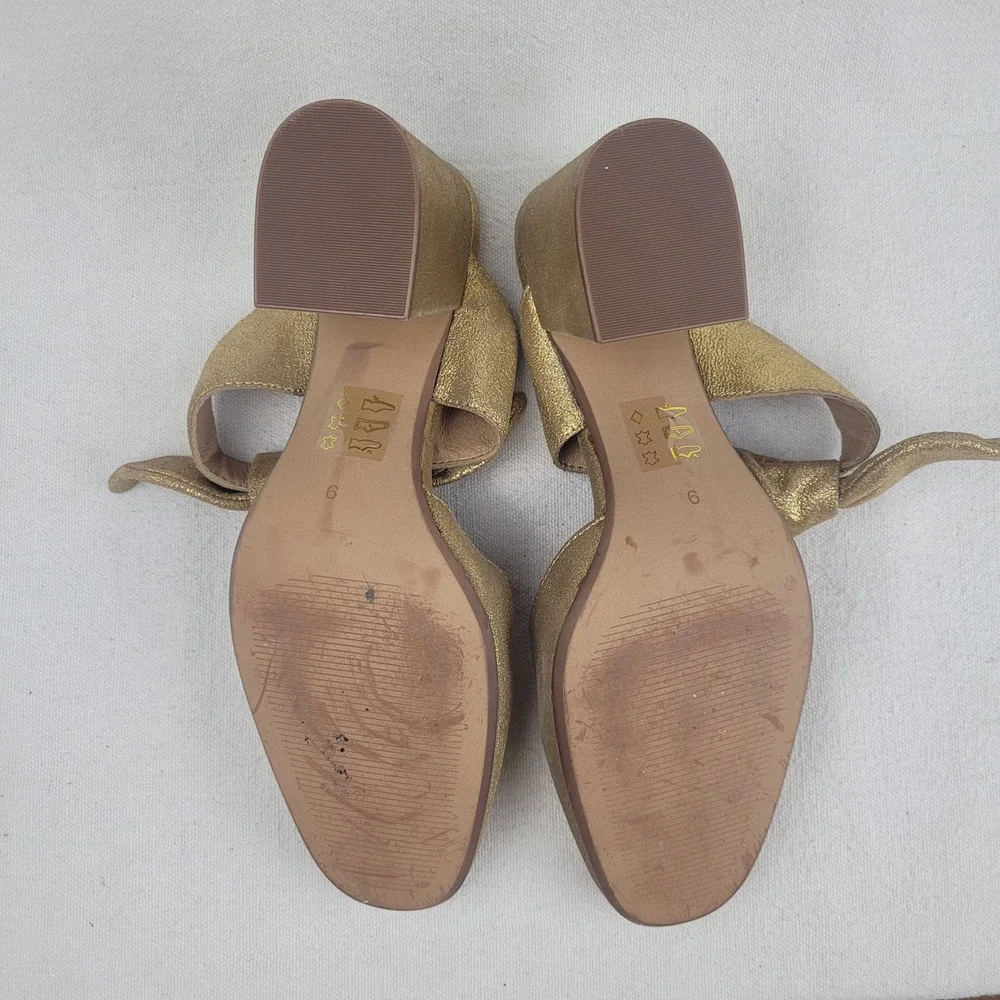 Madewell The Zoe Bow Mule Gold Metallic Leather 3" Block Heel Women's Size 6 - Picture 7 of 7